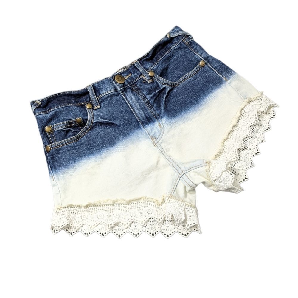 FREE PEOPLE High Rise Ombre Lace Denim Shorts 4 - Picture 2 of 7